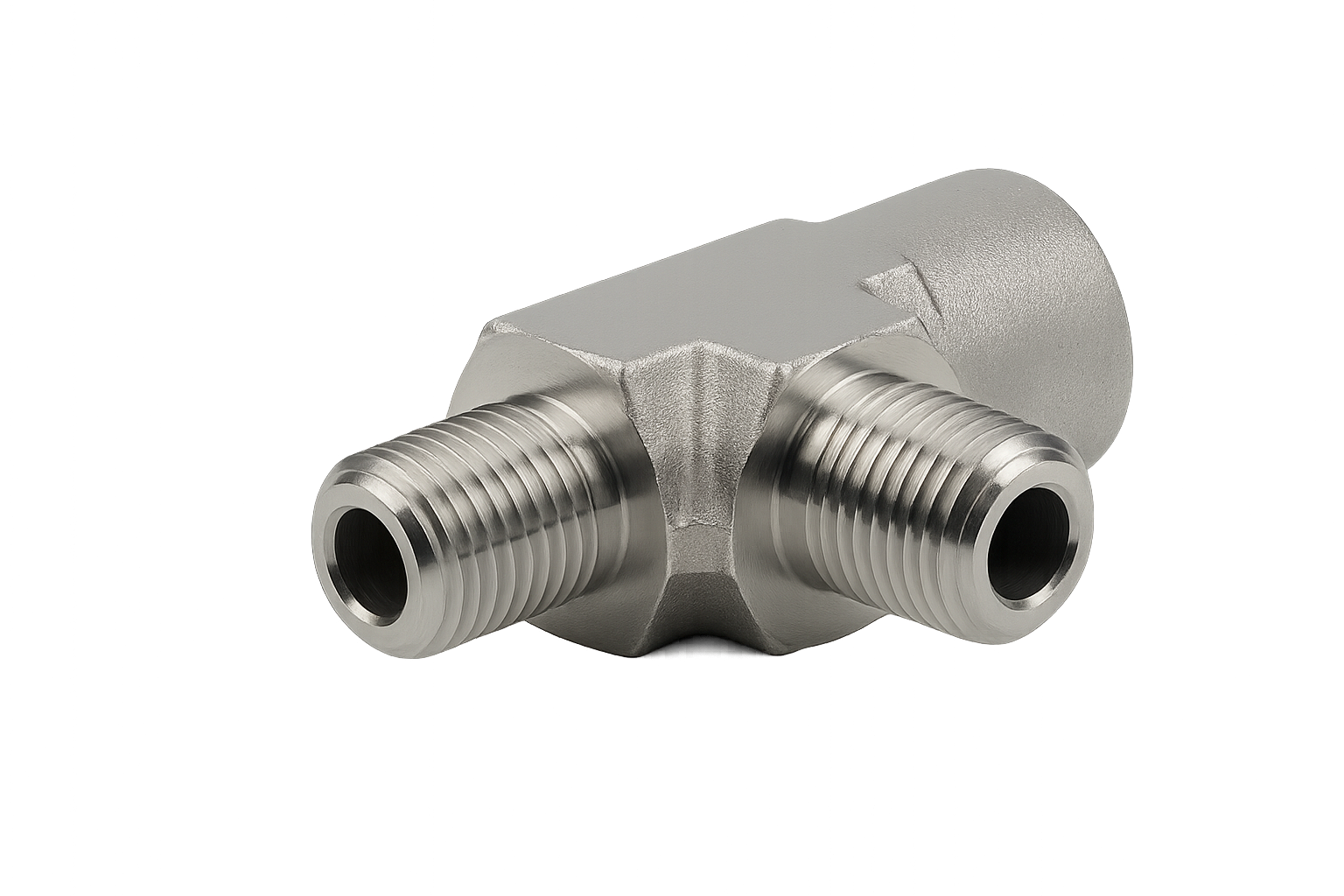 Тройник с внешними резьбами и внутренней резьбой сбоку